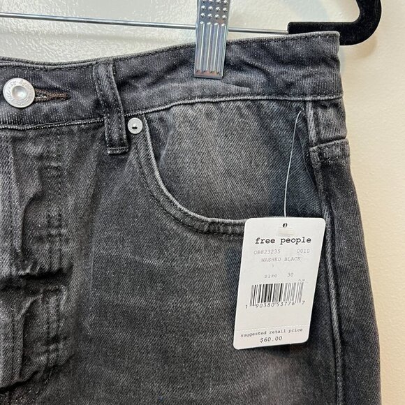 NWT Free People Washed Black Denim Button Fly Raw Hem skirt, Size 30 (US 10) - Picture 5 of 13